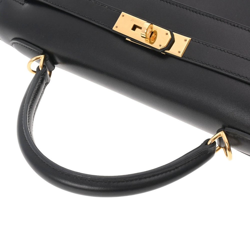 HERMES Kelly 32 outside stitching black D stamp [around 2000] Ladies box calf ba - Picture 3 of 10
